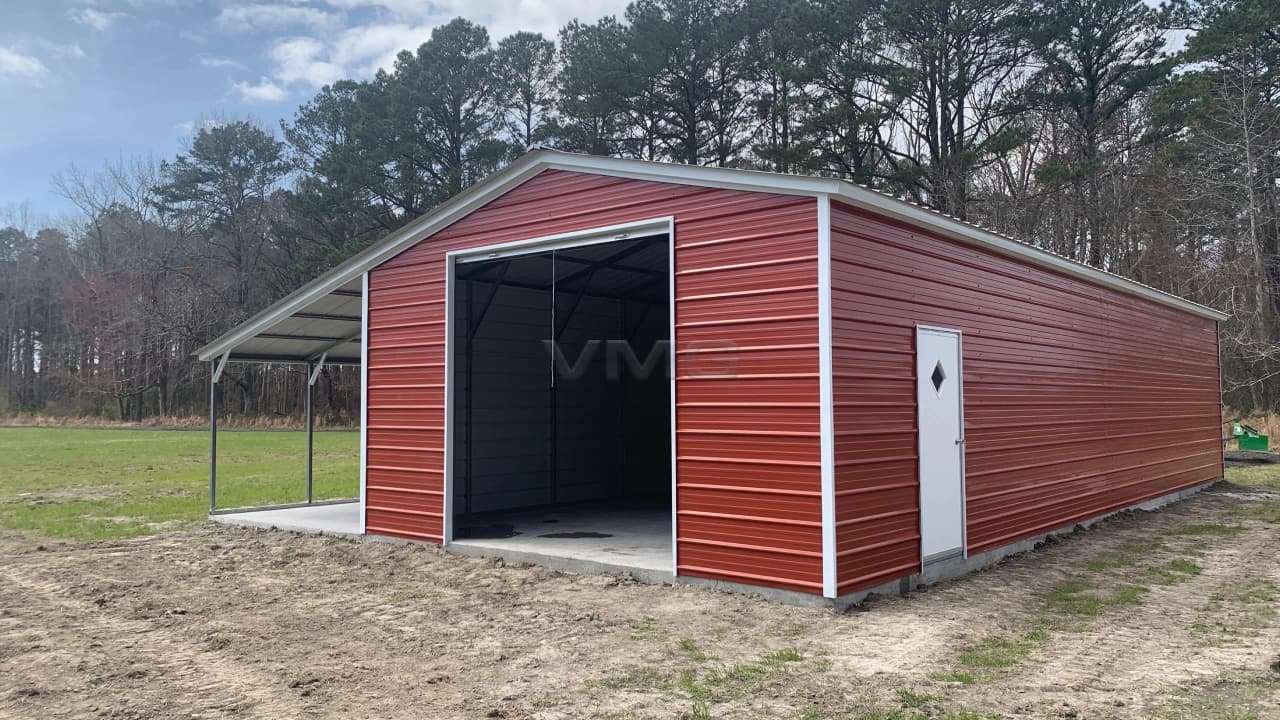20x50x10 Steel Garage with Lean-to