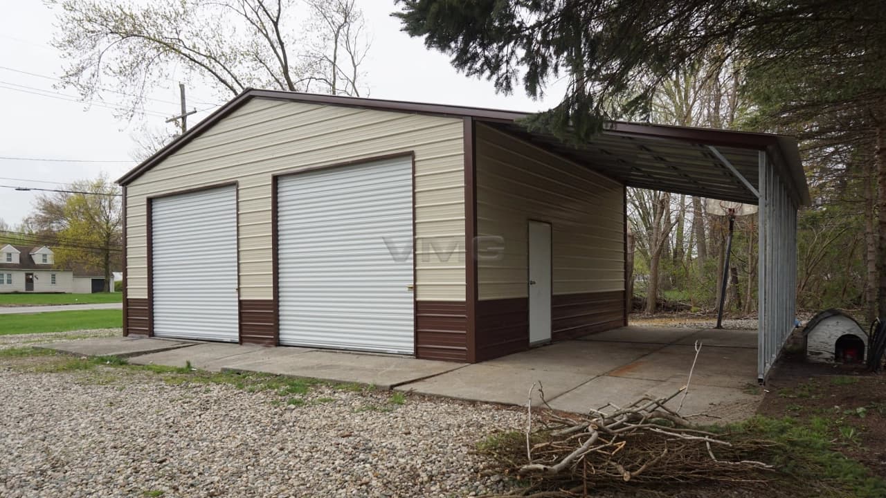 28x25x11 Two Car Garage with Lean-to