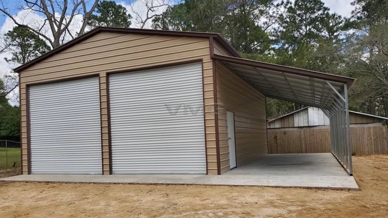 28x60x14 Fully Enclosed Metal Garage with Lean-to