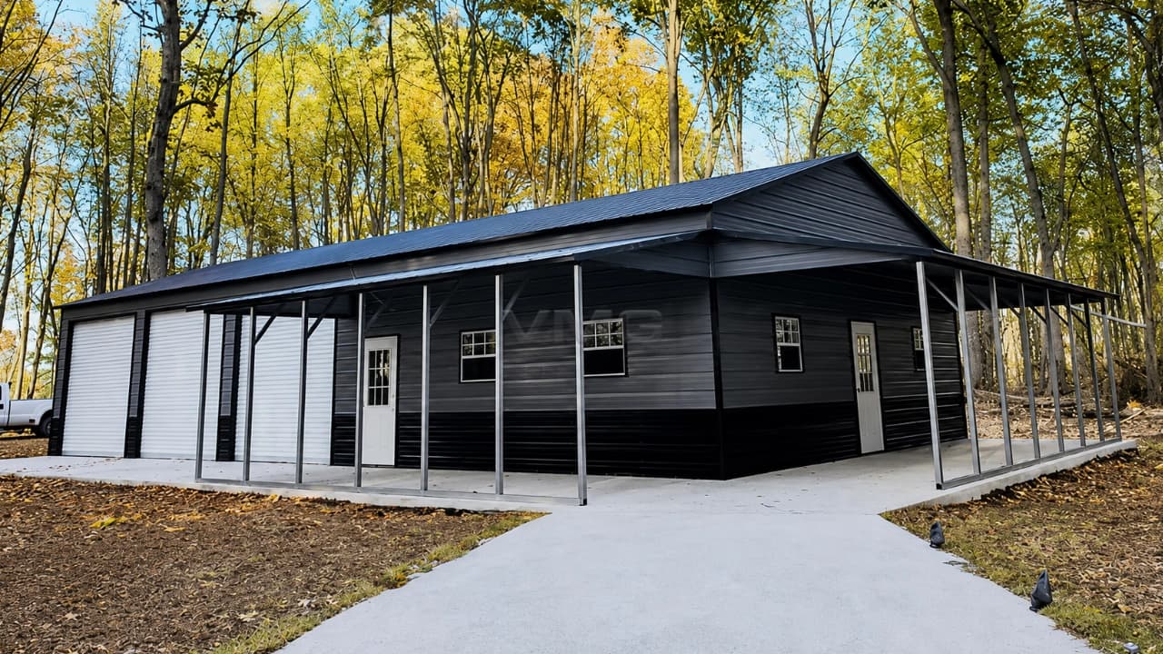 30x70x12 Triple Wide Garage With Lean To