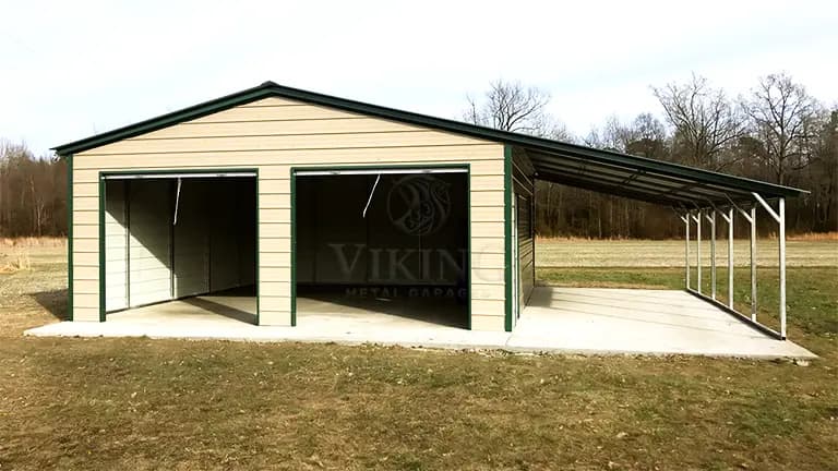 36x25x9 Double Wide Garage With Lean-to
