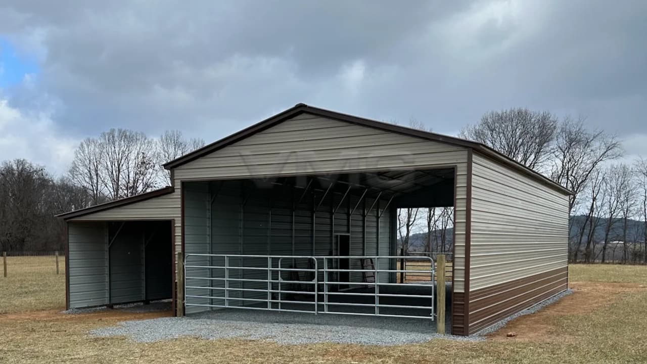 20x50x12 Vertical Roof Garage with Lean-To