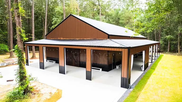 40x80x14 Steel Garage with Full Wraparound Lean-To