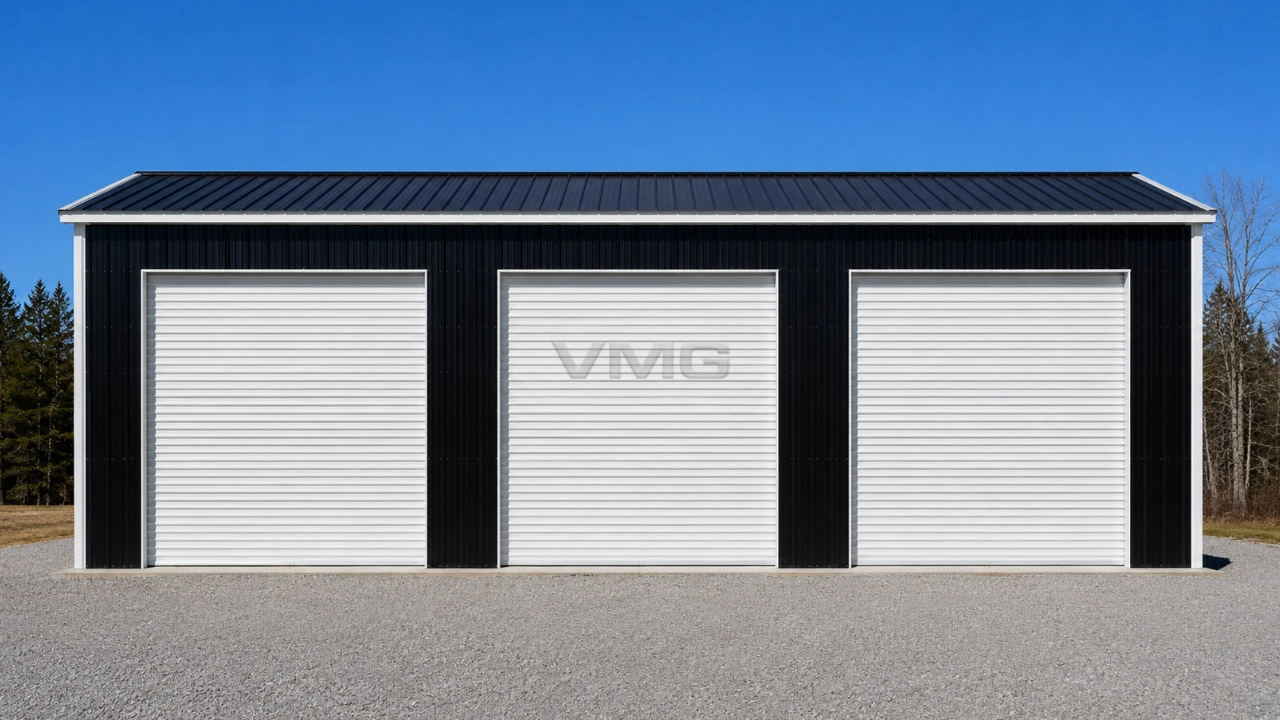 30x45x14 Three Car Steel Garage Front View Ai