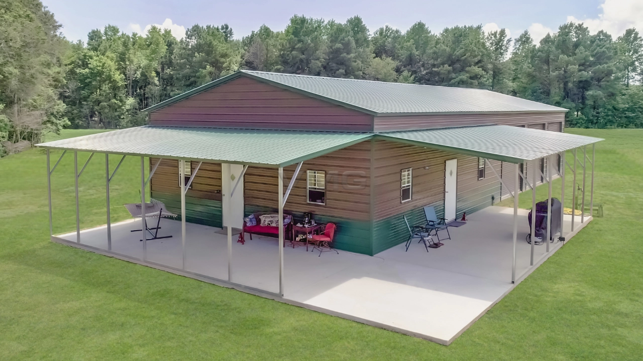 30’X71’X12′ Steel Garage With Lean To