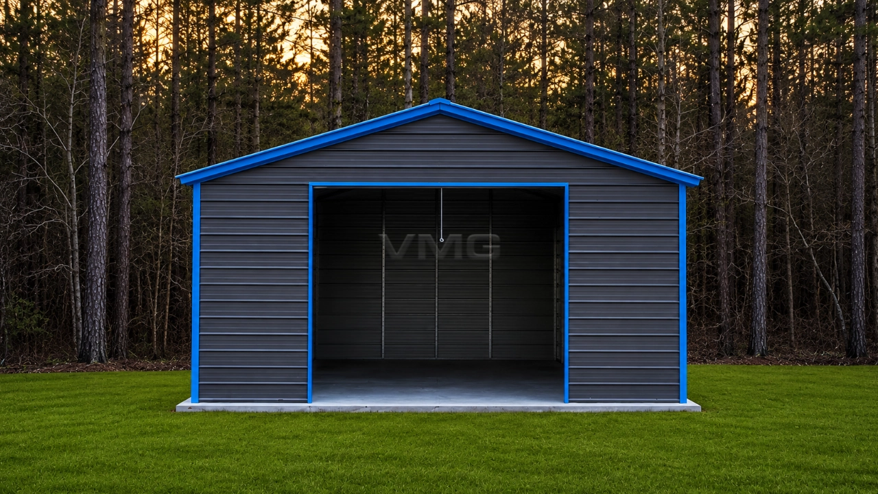 24x30x10 Single Car Steel Garage Front View Ai