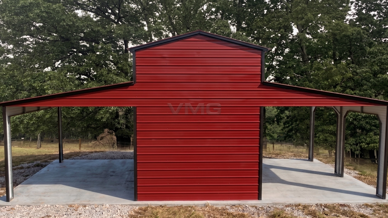 36x20x14 Custom Steel Barn Back View AI