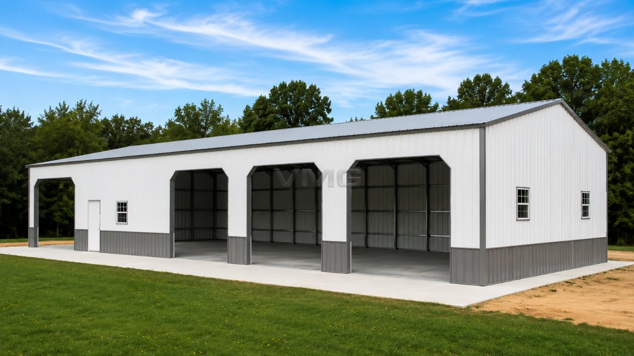 30x75x12 Commercial Garage Metal Building Corner View Ai