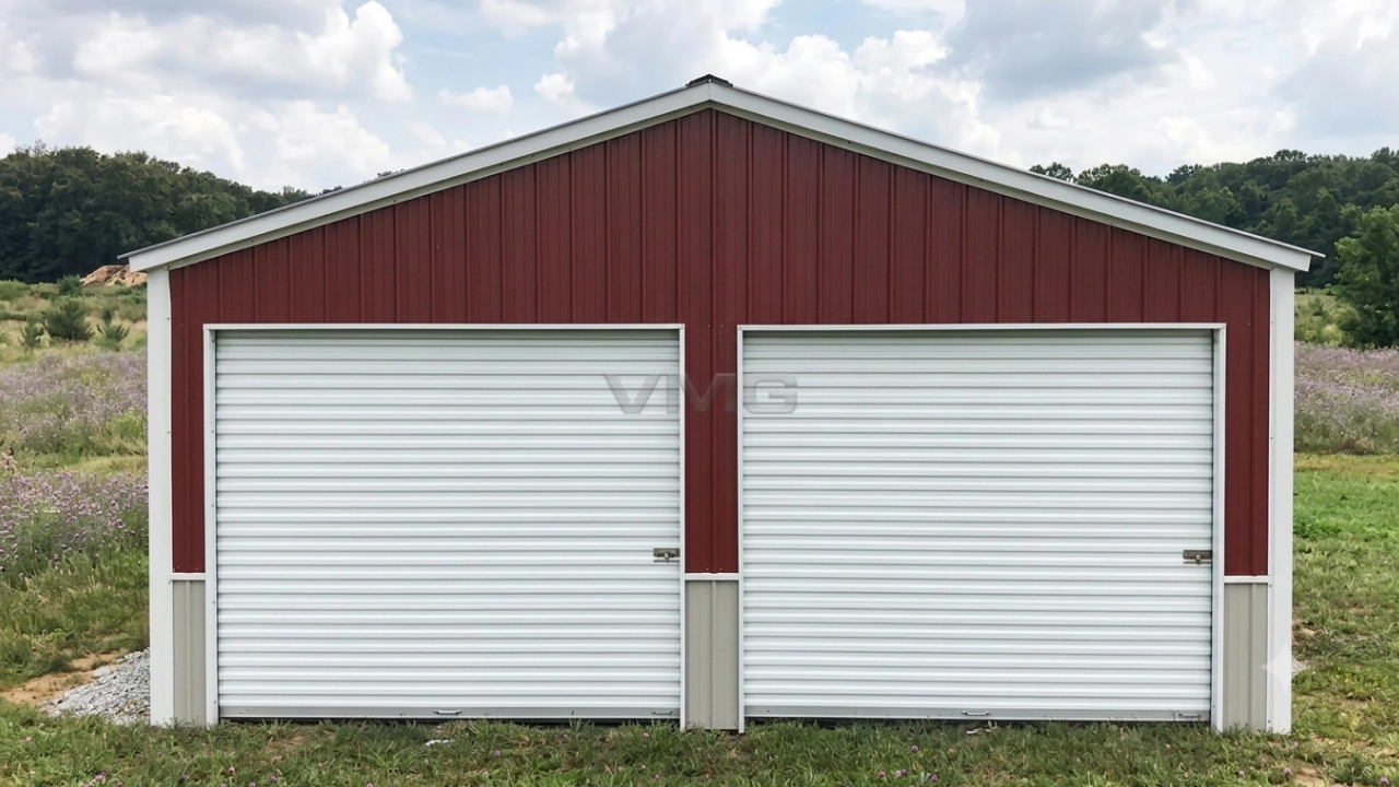22x20x9 Two Car Metal Garage Front View Ai
