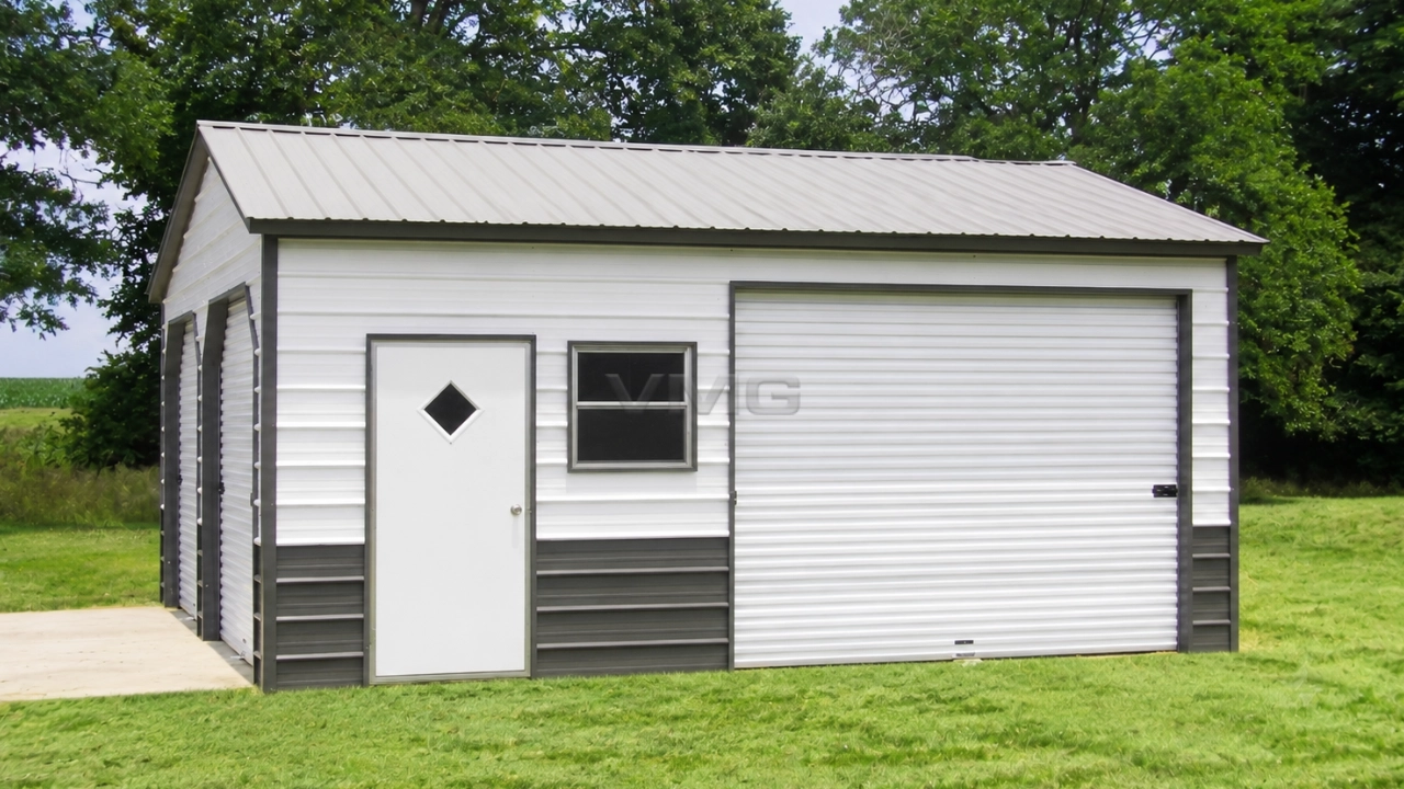 24x26x09 Vertical Roof Metal Garage Side View Ai