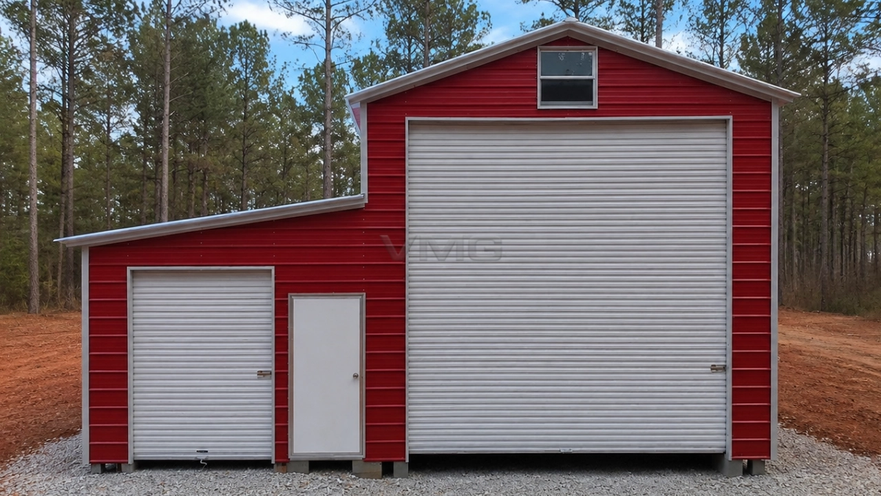 24x40x14 Garage Building With Lean To Front View AI Illustration