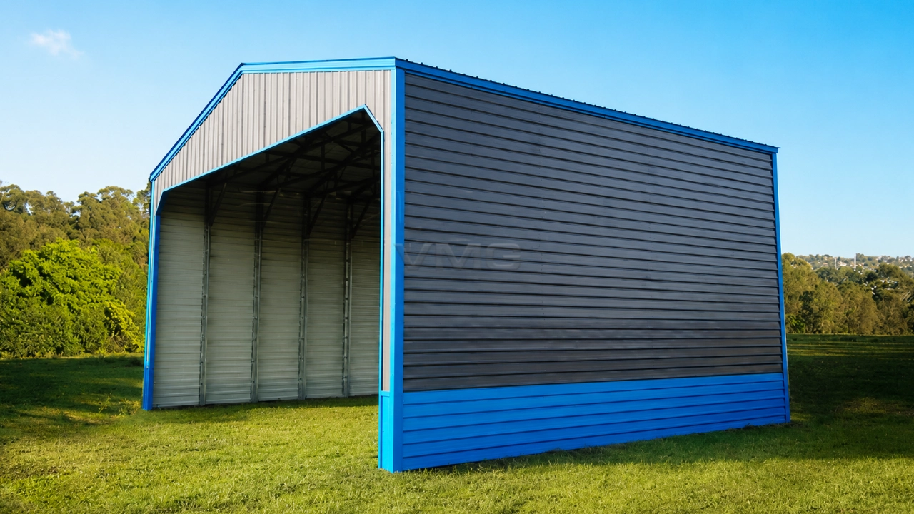 32x28x16 Vertical Roof Steel Carport Side View