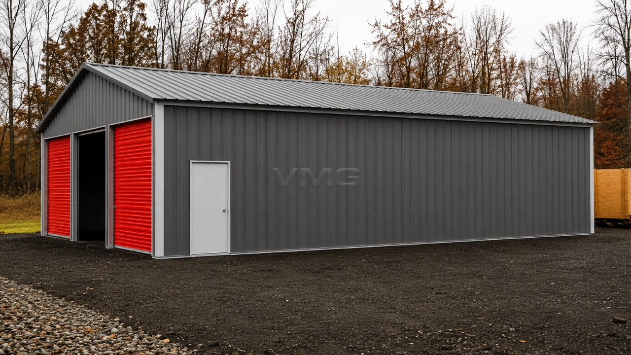 44x44x14 Three Car Steel Garage Side View Ai