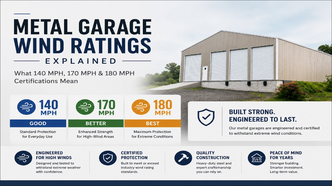 Metal Garage Wind Ratings Explained: What 140 MPH, 170 MPH & 180 MPH Certifications Mean