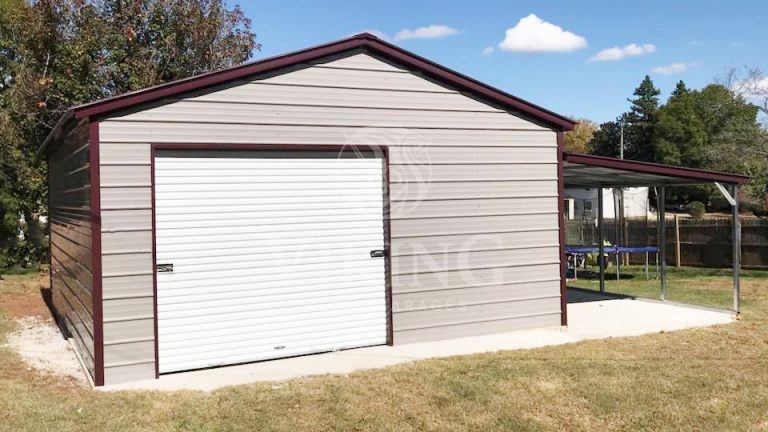 20x26x9 Vertical Roof Garage With Lean To