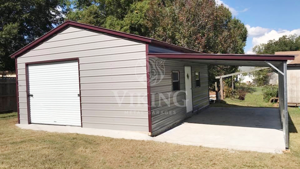 20x26x9 vertical roof garage with lean to - viking metal