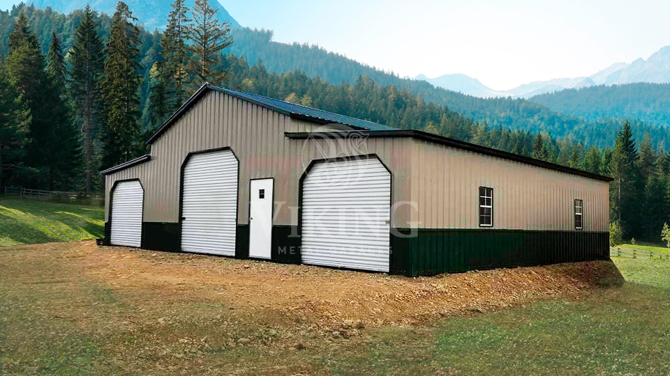 44x30x12 All Vertical Raised Center Aisle Barn - Viking Metal Garages