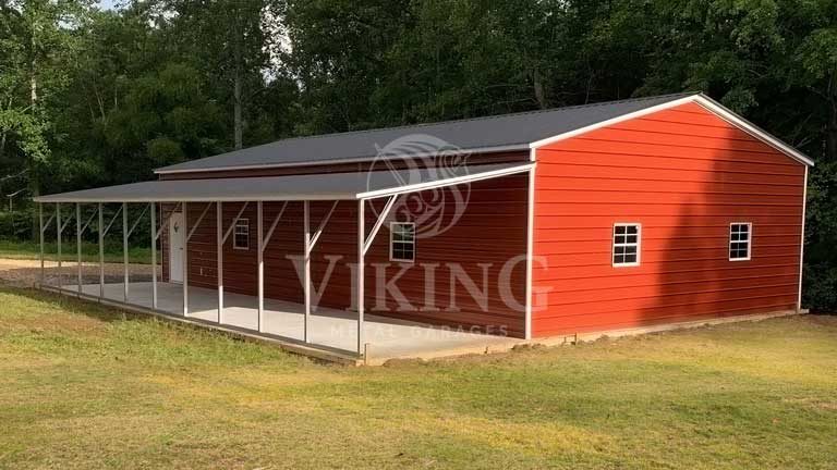 24'x50'x9' Vertical Metal Garage with Lean To