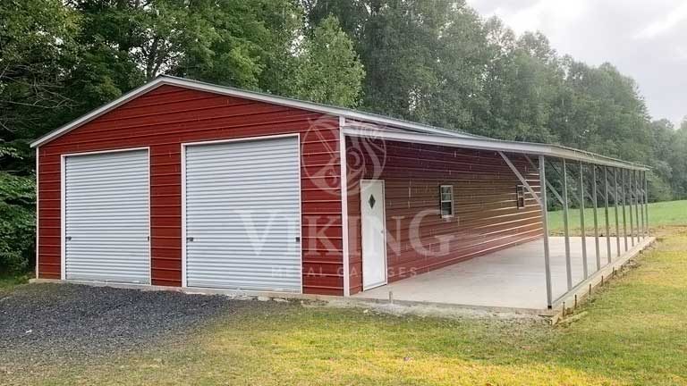 24’x50’x9′ Vertical Metal Garage with Lean To