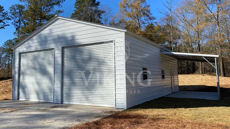 30x41x12 Vertical Metal Garage With Lean To Front View