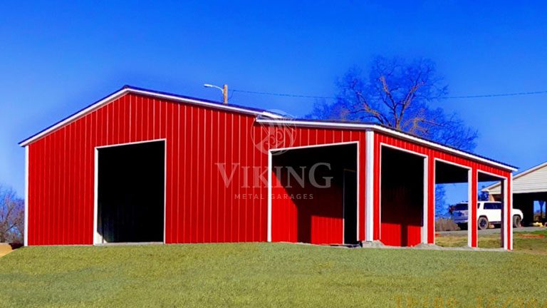 42'x35'x12' Metal Garage with Lean-to