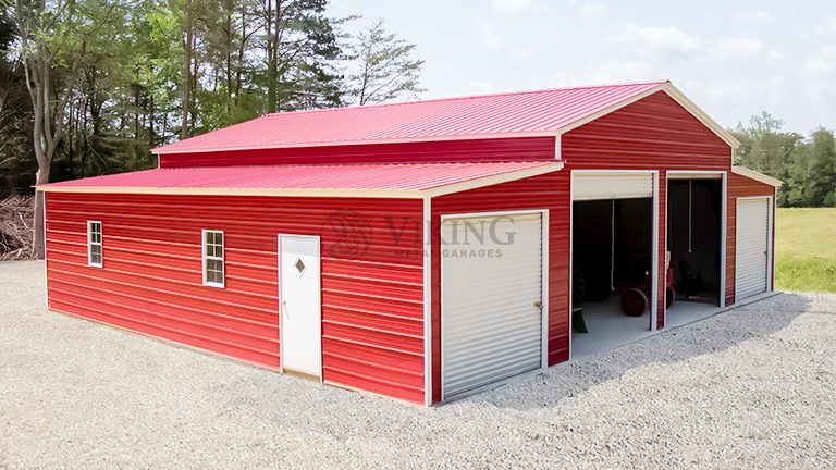 44’x40’x12′ Metal Garage with Lean-to