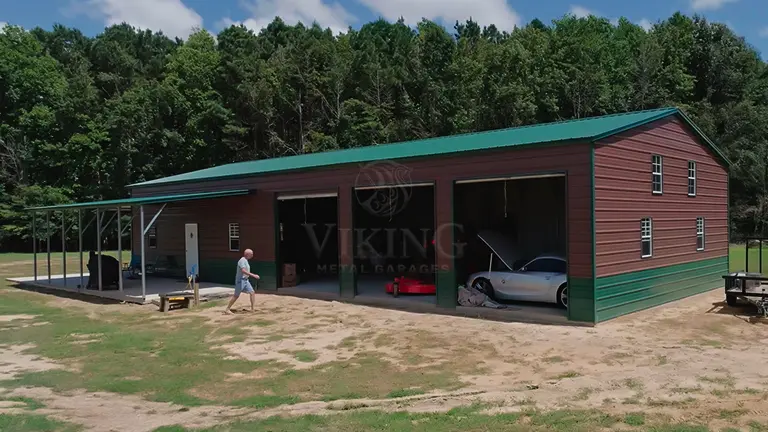 30x71x12 Steel Garage With Lean To Front View