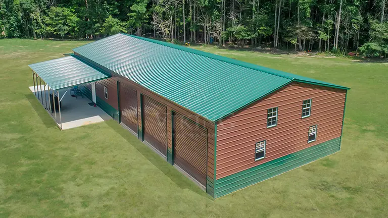 30’X71’X12′ Steel Garage With Lean To